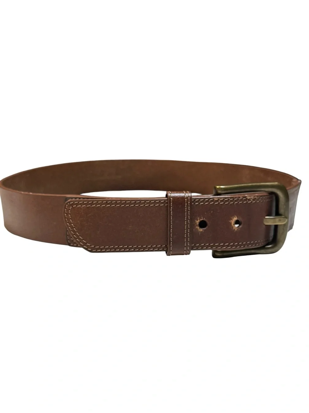 J. Crew Wide Brown Leather Rugged Casual Belt Large Brass Buckle Men's Size 32